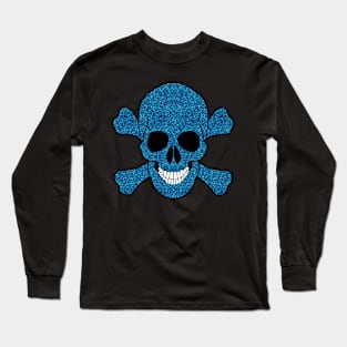 Faux Blue Glitter Skull And Crossbones Long Sleeve T-Shirt